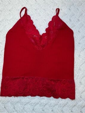 Red Lace Trim Tank Top - Unbranded
